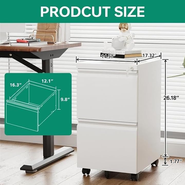 3 Drawer Mobile File Cabinet with Lock,Under Desk Metal Filing Cabinets for Home Office Organizer Letters/Legal/A4((Fully Assembled-Black)