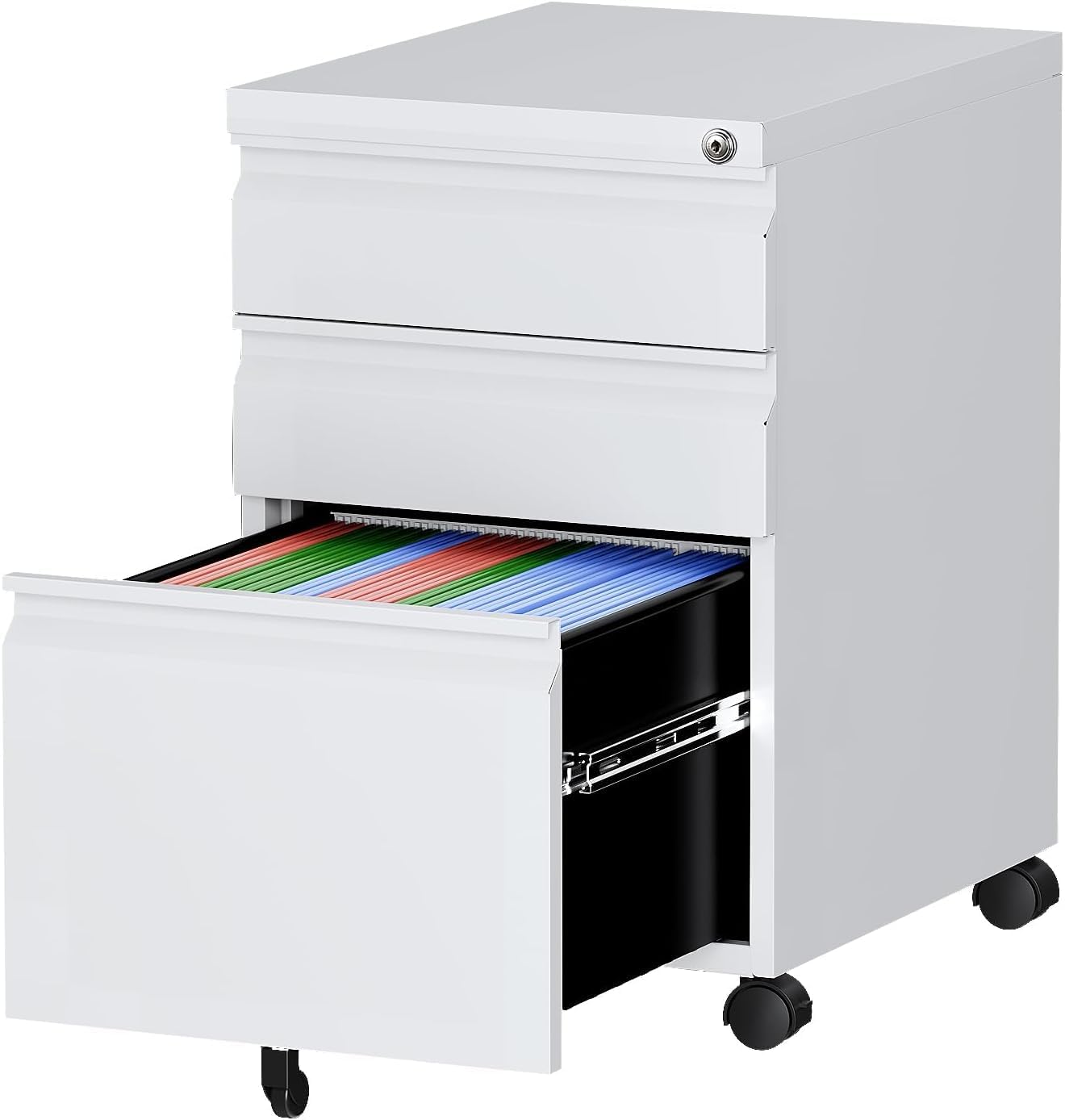 3 Drawer Mobile File Cabinet with Lock,Under Desk Metal Filing Cabinets for Home Office Organizer Letters/Legal/A4((Fully Assembled-Black)