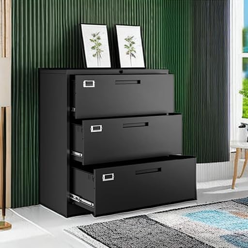 Metal Lateral File Cabinets with Lock,2 Drawer Steel Wide Filing Organization Storage Cabinets,Home Office Furniture for Hanging Files Letter/Legal/F4/A4 Size (Blcak-2 Drawer)