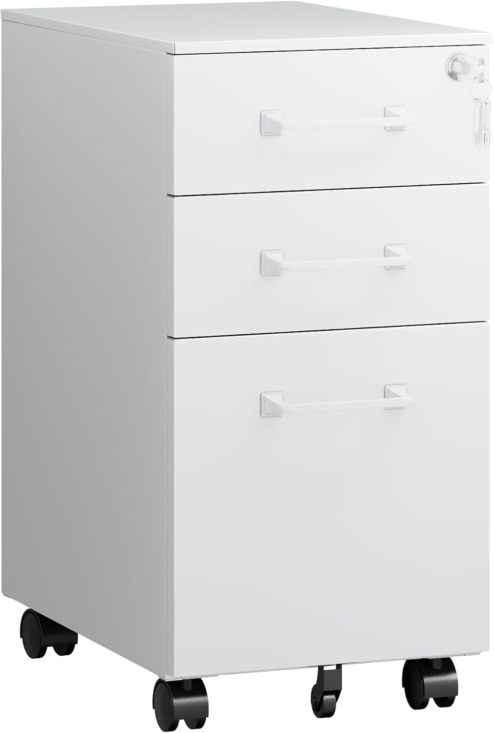 3 Drawer Mobile File Cabinet with Lock,Under Desk Metal Filing Cabinets for Home Office Organizer,Small Rolling Printer Stand with Wheels,for Letters/Legal/A4(Assembly Required) (White)