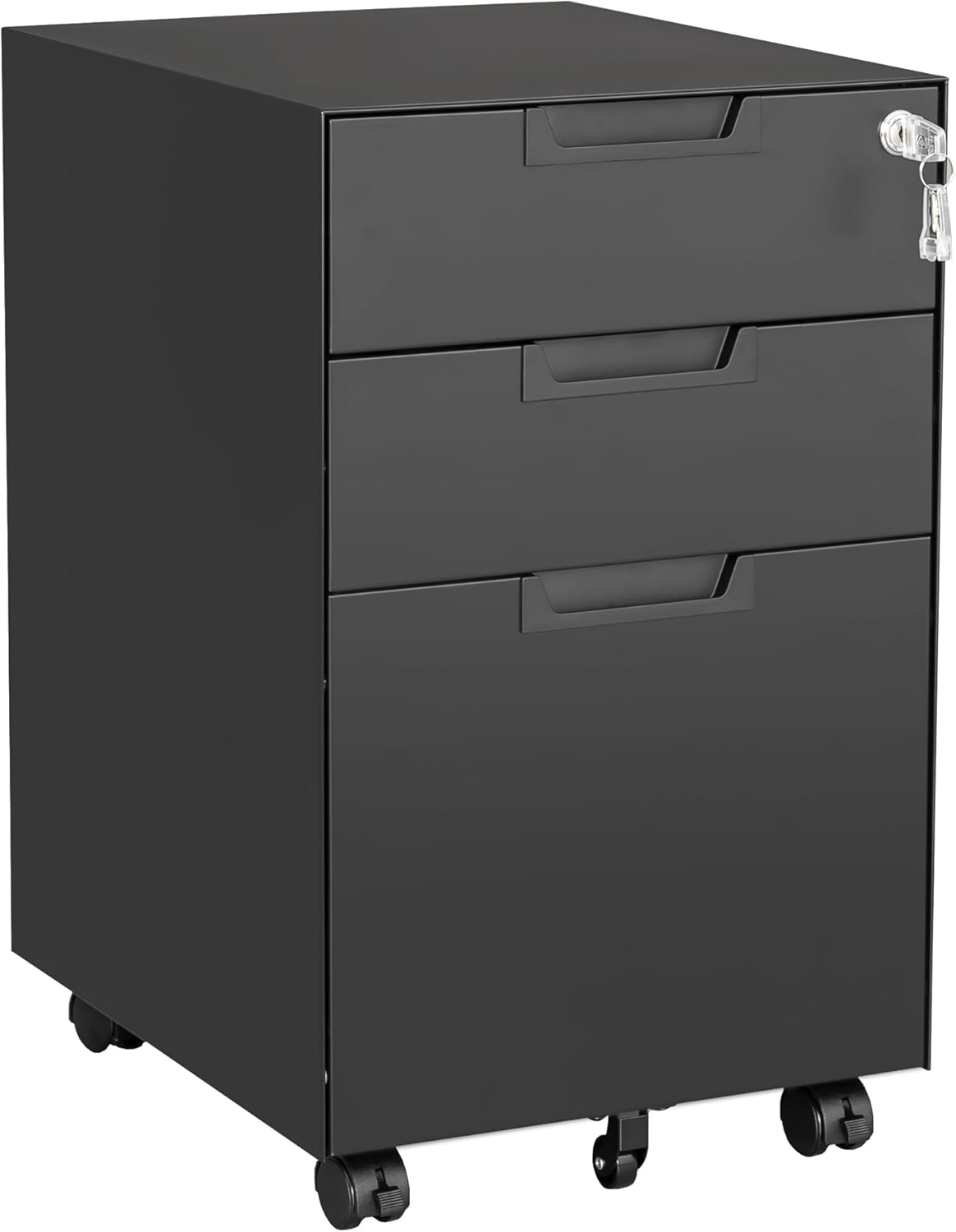 3 Drawer Mobile File Cabinet with Lock,Under Desk Metal Filing Cabinets for Home Office Organizer Letters/Legal/A4((Fully Assembled-Black)