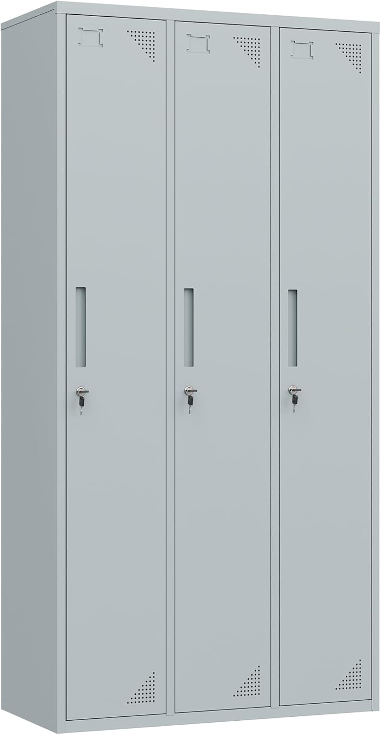 Metal Lockers for Employees,71" Steel Storage Cabinet with 6 Door Lockable for Office Staff,Home,Gym,School (Grey White)