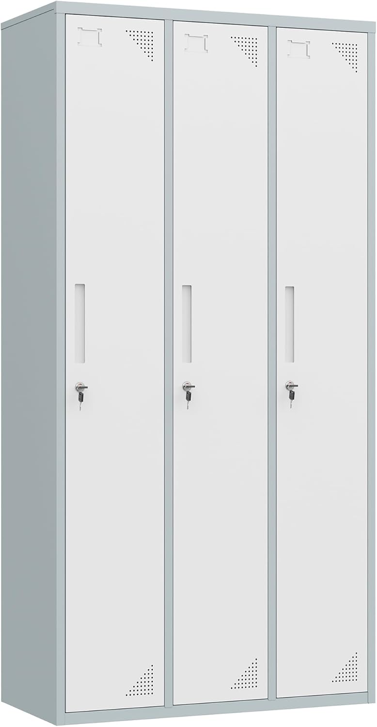 Metal Lockers for Employees,71" Steel Storage Cabinet with 6 Door Lockable for Office Staff,Home,Gym,School (Grey White)
