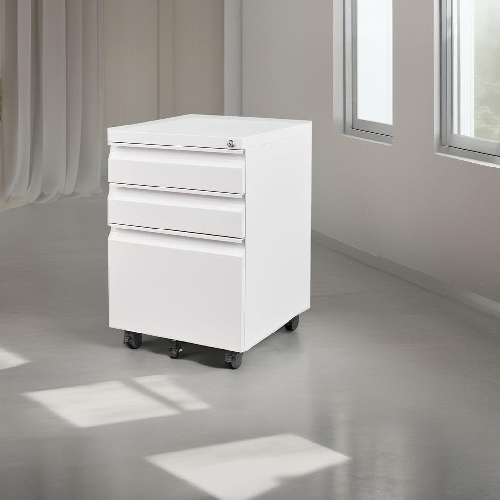 3 Drawer Mobile File Cabinet with Lock,Under Desk Metal Filing Cabinets for Home Office Organizer Letters/Legal/A4((Fully Assembled-Black)