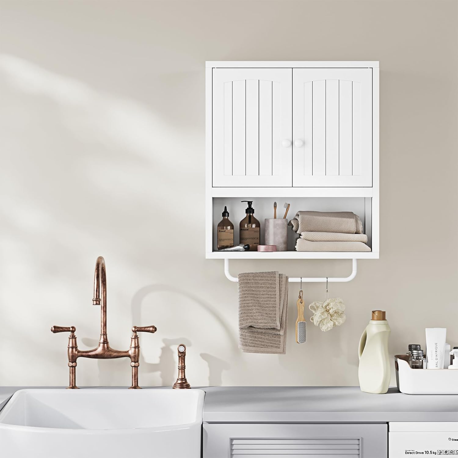 Metal Bathroom Wall Cabinet with 2 Doors,Medicine Cabinet with Towel Rack,Wall Mounted Storage Cabinet (Black)