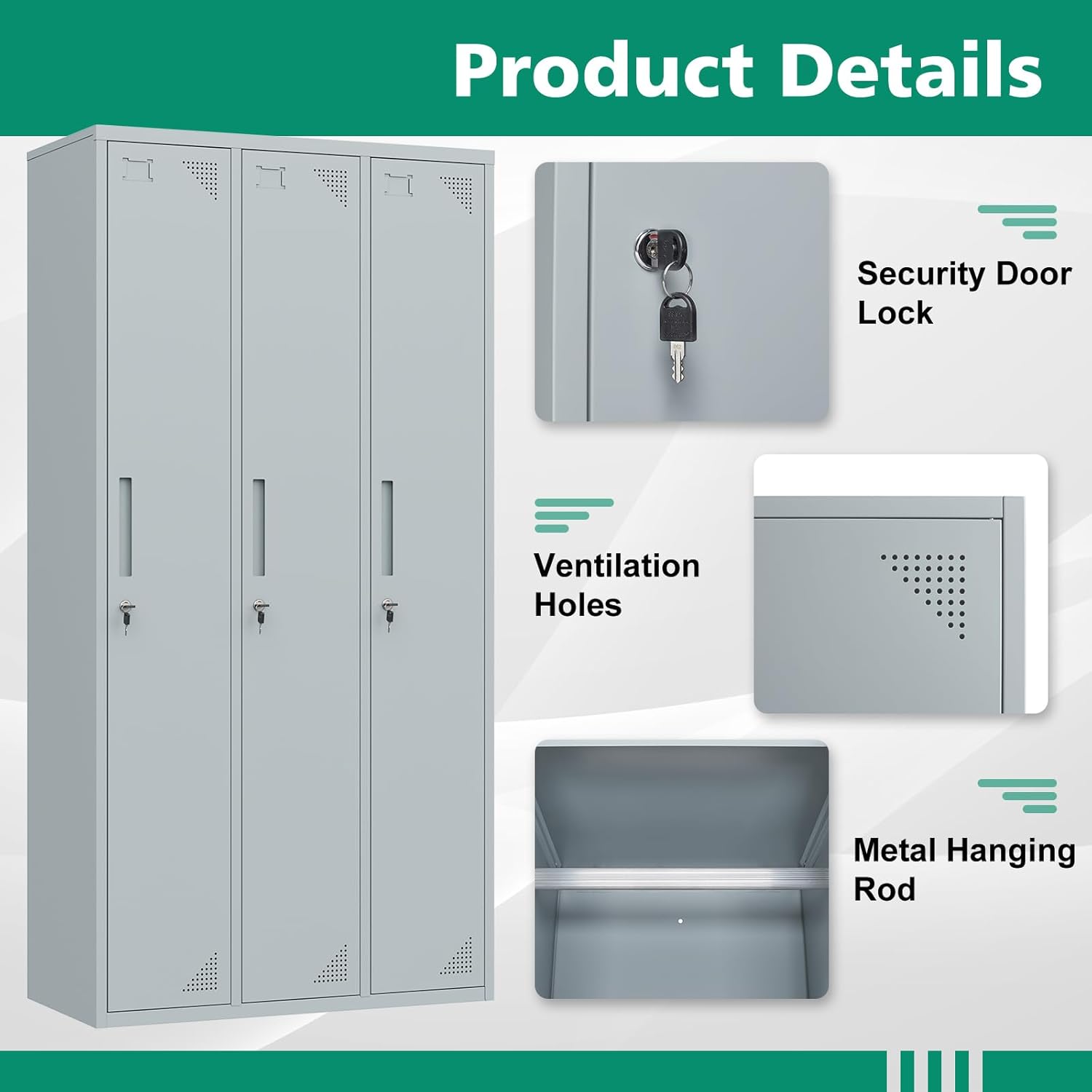 Metal Lockers for Employees,71" Steel Storage Cabinet with 6 Door Lockable for Office Staff,Home,Gym,School (Grey White)