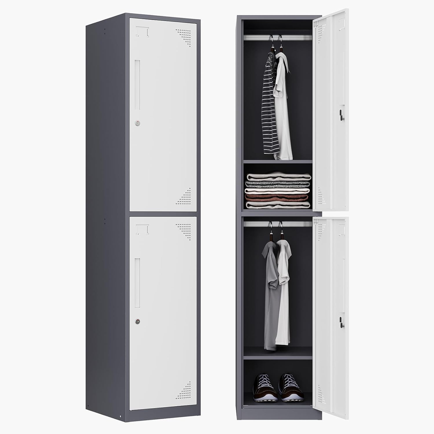 Metal Lockers for Employees,71" Steel Storage Cabinet with 6 Door Lockable for Office Staff,Home,Gym,School (Grey White)
