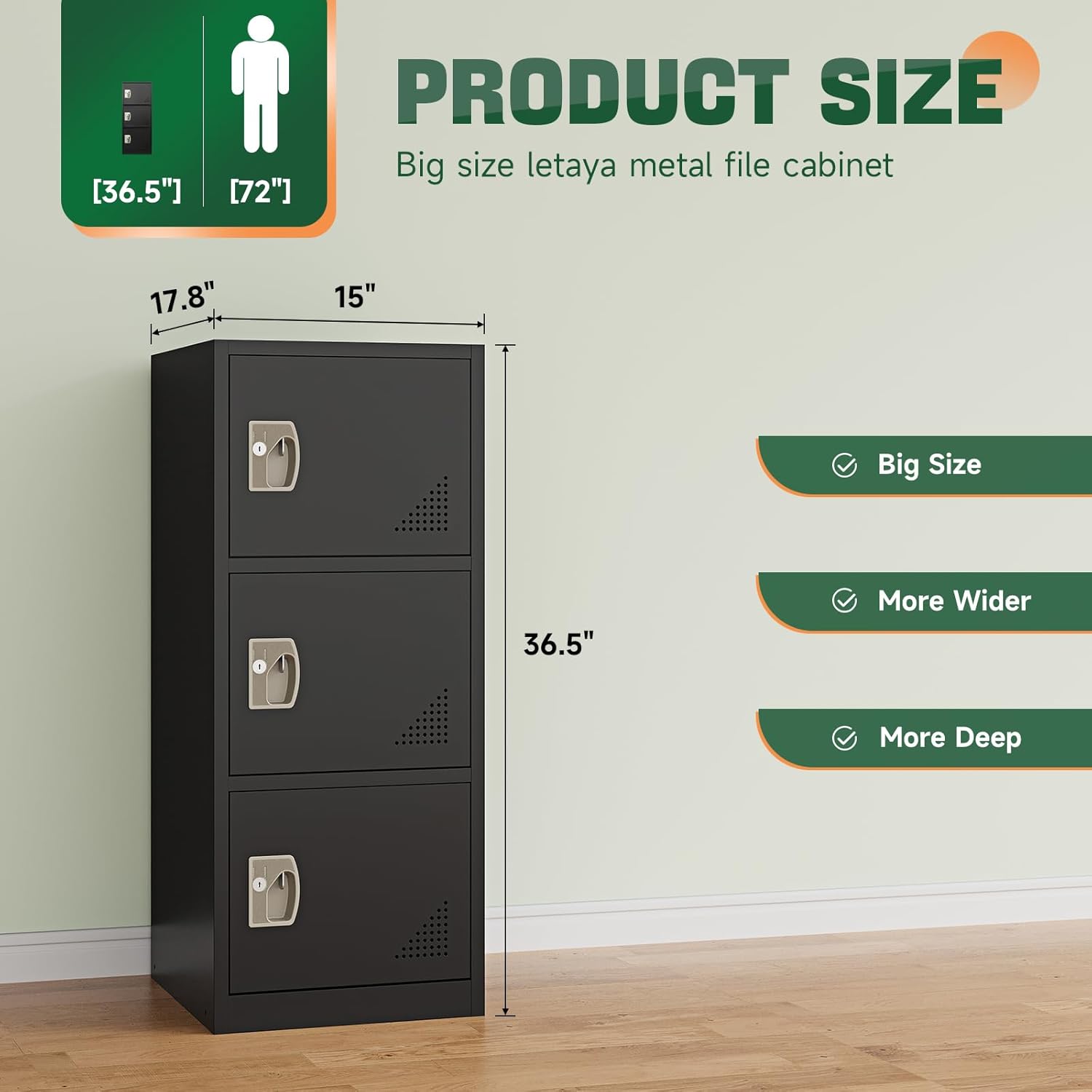 3 Door File Cabinet with Lock,4 Tier Metal Office Storage Small Filing Cabinets for Home Office,Easy Assemble