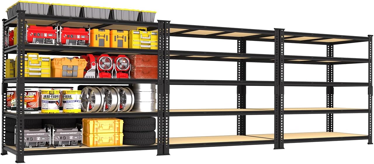 Adjustable Heavy Duty Metal Shelving Unit for Garage, Pantry & Basement Storage, 48"W x 24"D x 72"H, Black