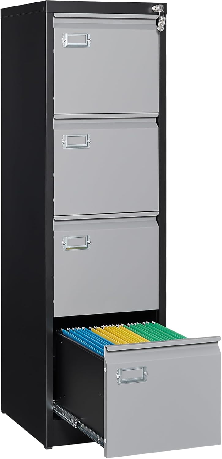 2 Drawer File Cabinet with Lock,Metal Office Small Filing Cabinets for Home Office,Storage Letter,Black-Easy Assemble
