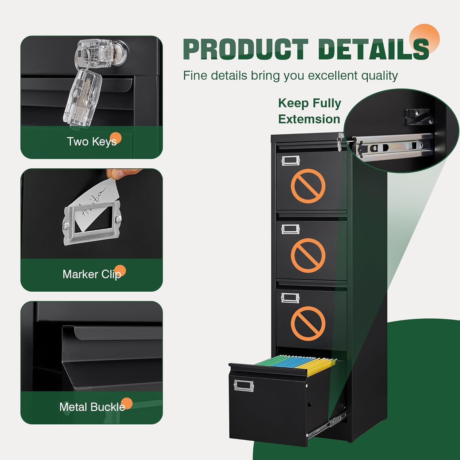 2 Drawer File Cabinet with Lock,Metal Office Small Filing Cabinets for Home Office,Storage Letter,Black-Easy Assemble