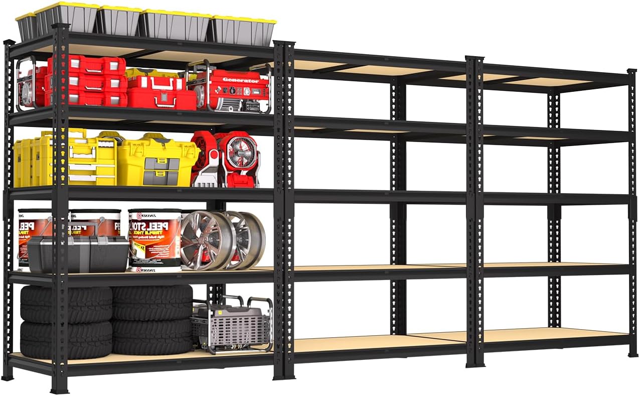 5-Tier Heavy Duty Metal Storage Shelving Unit, Adjustable Garage & Warehouse Utility Rack, 48"W x 24"D x 72"H, Black