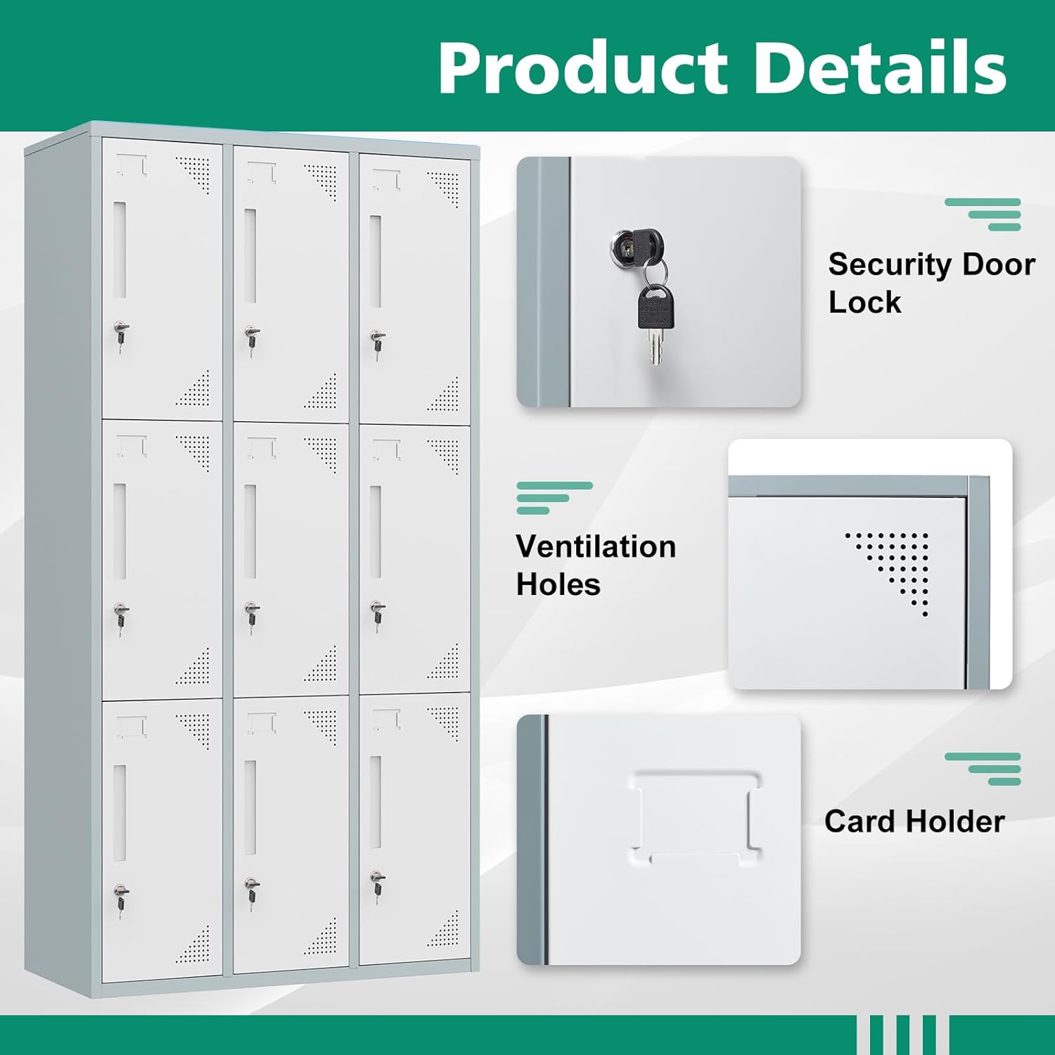 Metal Lockers for Employees,71" Steel Storage Cabinet with 6 Door Lockable for Office Staff,Home,Gym,School (Grey White)