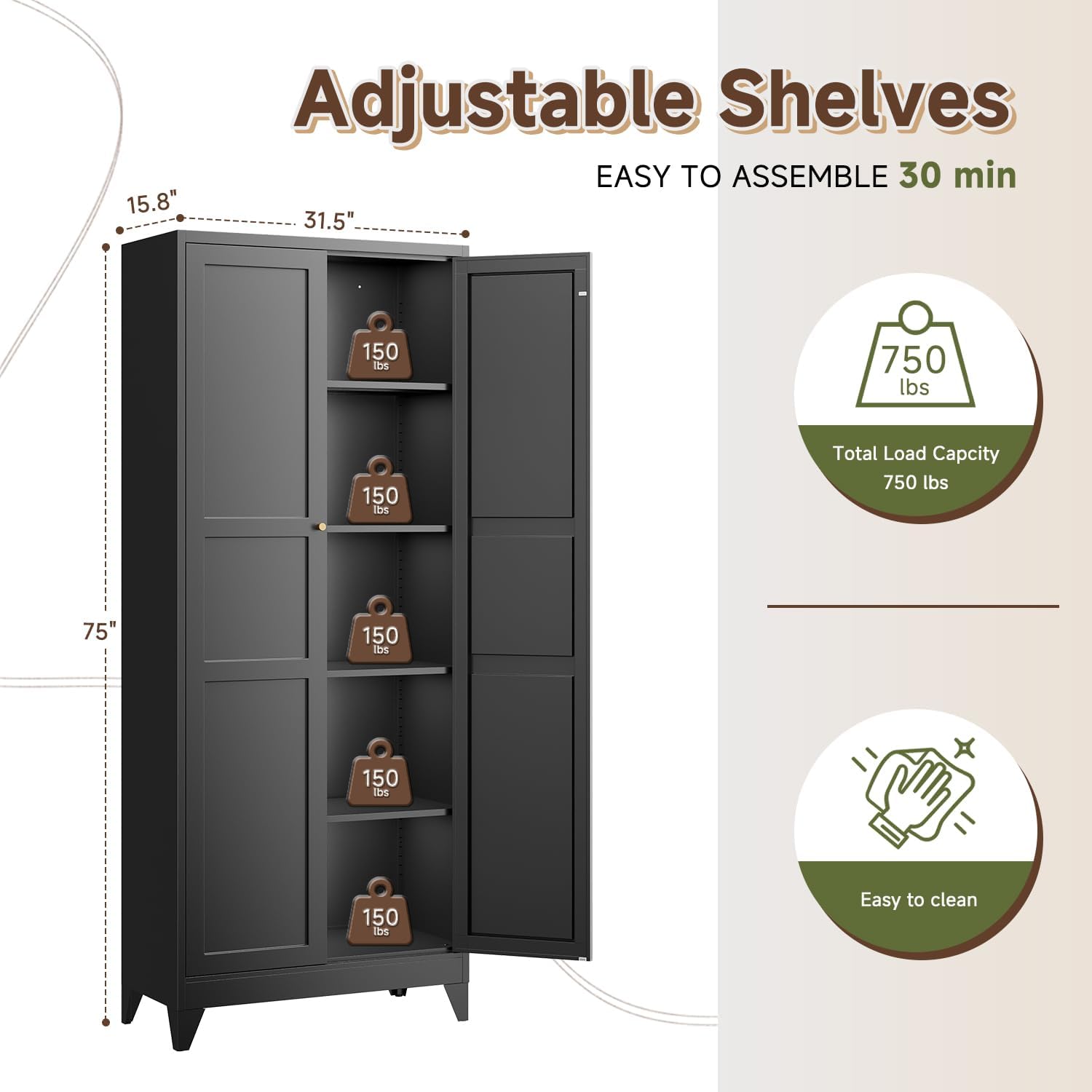 Storage Cabinet with Doors and Shelves,Small Freestanding Bathroom Floor Metal Cabinets -White