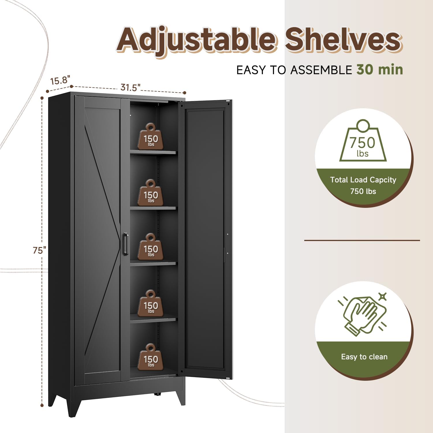 Storage Cabinet with Doors and Shelves,Small Freestanding Bathroom Floor Metal Cabinets -White