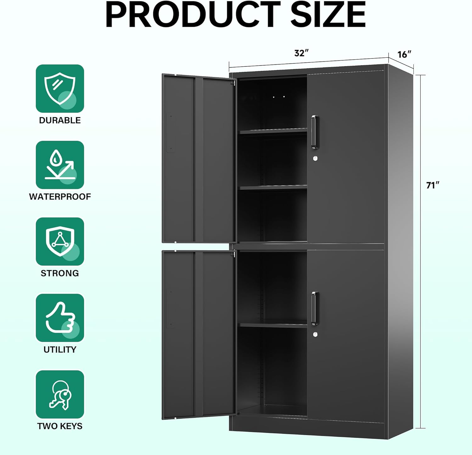 Metal Storage Cabinets with Lock, Small Locker Steel Cabinets, Adjustable Shelves 2 Doors for Home,Office, Warehouse,Garage(Black-36)