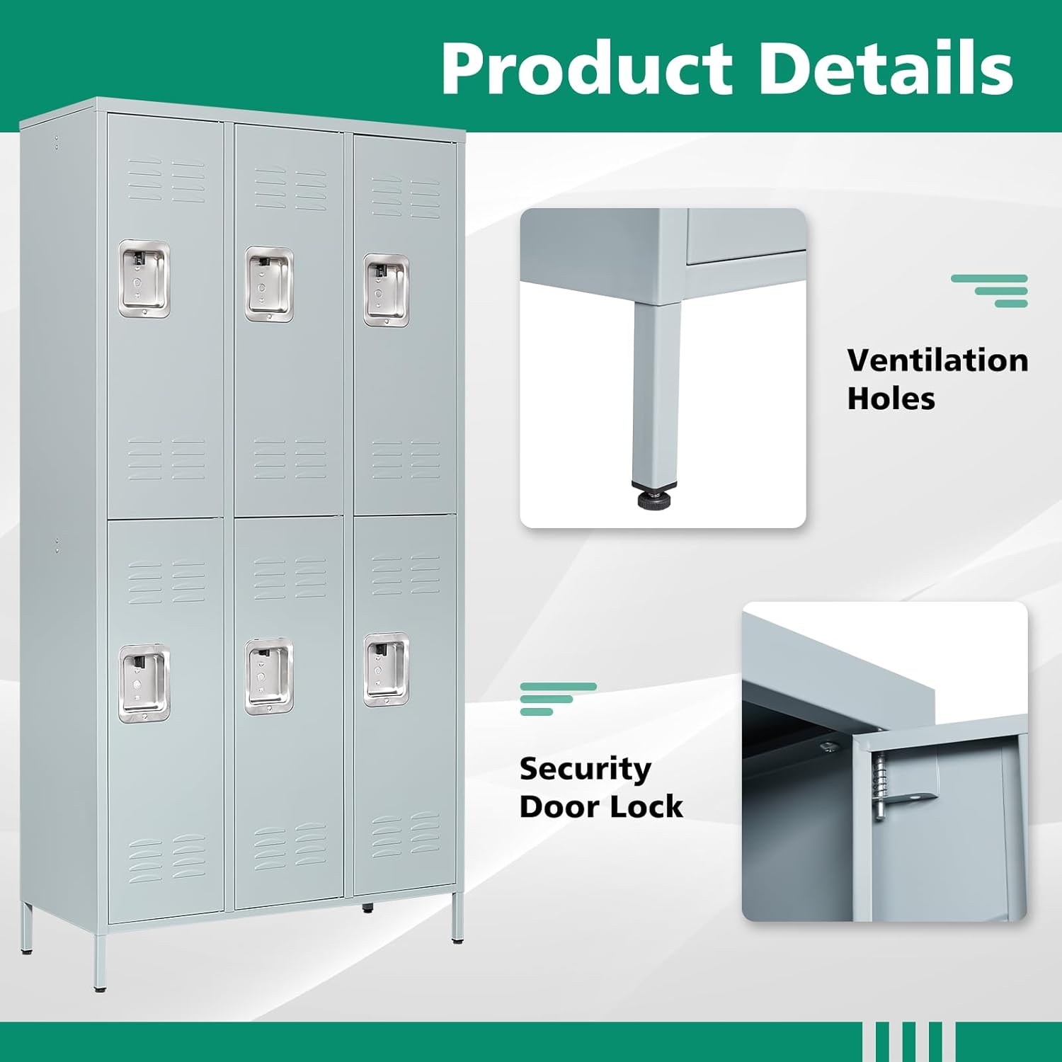 Metal Lockers for Employees-6 Door Storage Locker with Shelves and Lockable Steel Cabinet for School,Gym,Office,Staff (Gray, 6 Door)