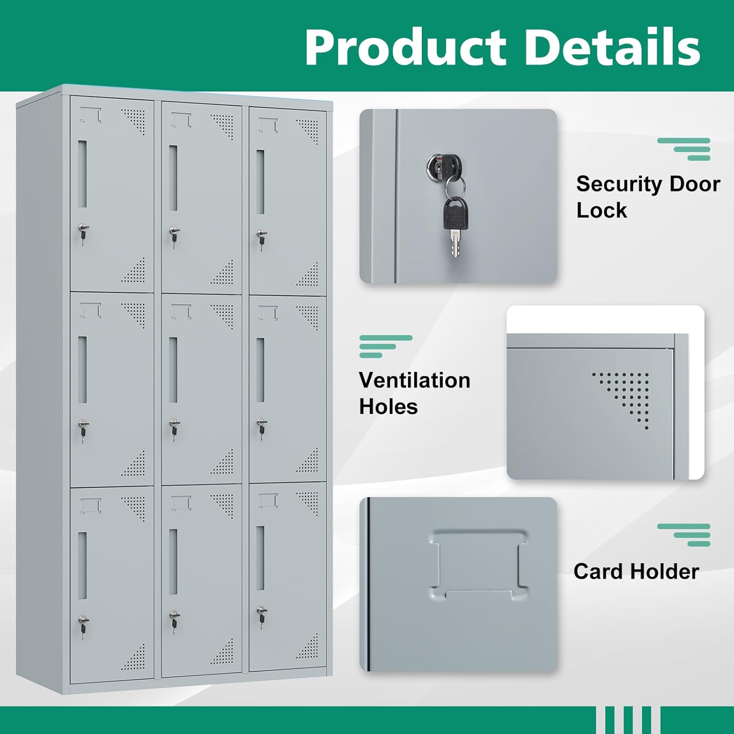 Metal Lockers for Employees,71" Steel Storage Cabinet with 6 Door Lockable for Office Staff,Home,Gym,School (Grey White)