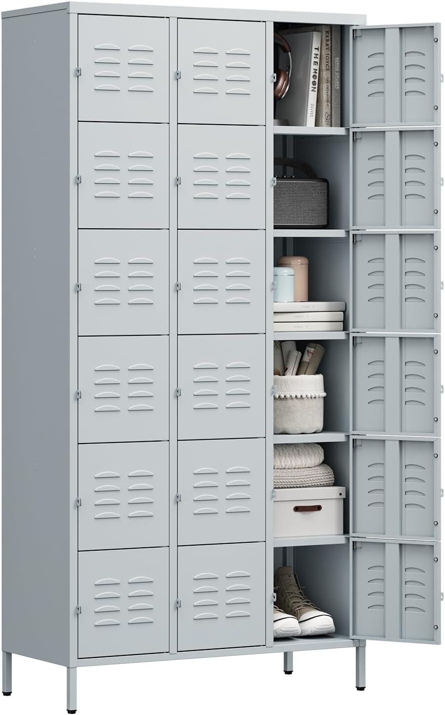 Metal Lockers for Employees-6 Door Storage Locker with Shelves and Lockable Steel Cabinet for School,Gym,Office,Staff (Gray, 6 Door)