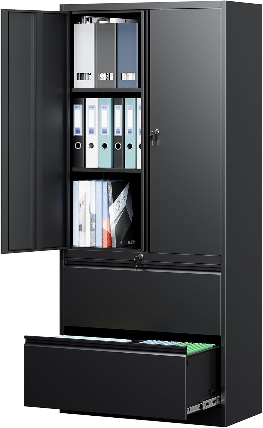 Metal Storage Cabinets for Home Office,File Cabinet-2 Drawers with Lock and Adjustable Shelves-Hang Legal/Letter/A4/F4 Size Filing-White