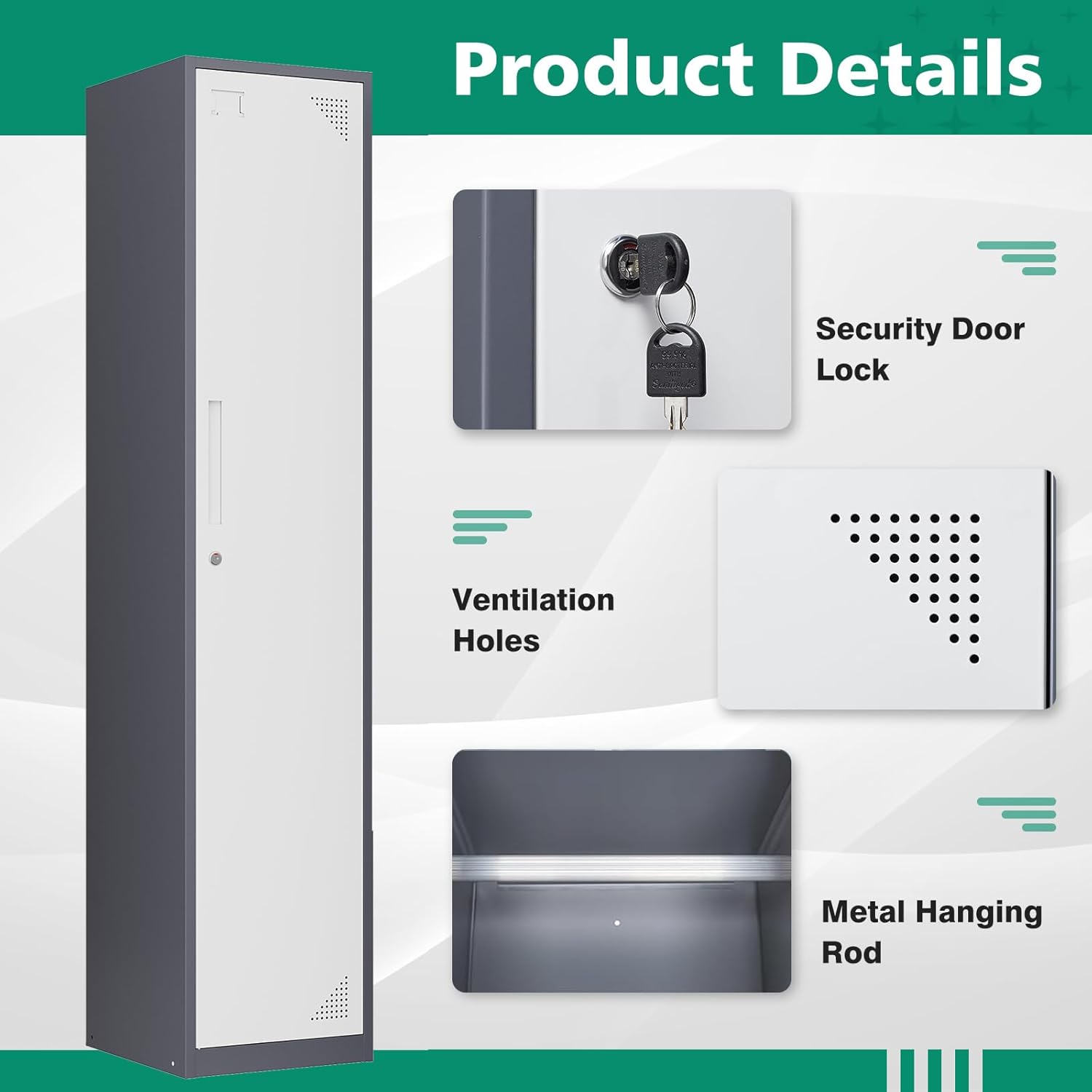 Metal Lockers for Employees,71" Steel Storage Cabinet with 6 Door Lockable for Office Staff,Home,Gym,School (Grey White)