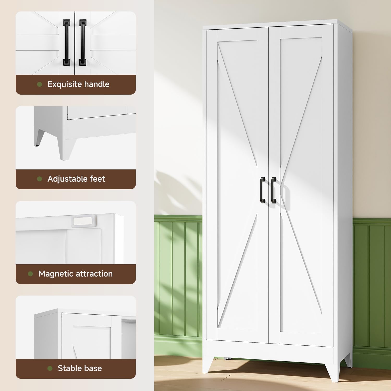 Storage Cabinet with Doors and Shelves,Small Freestanding Bathroom Floor Metal Cabinets -White