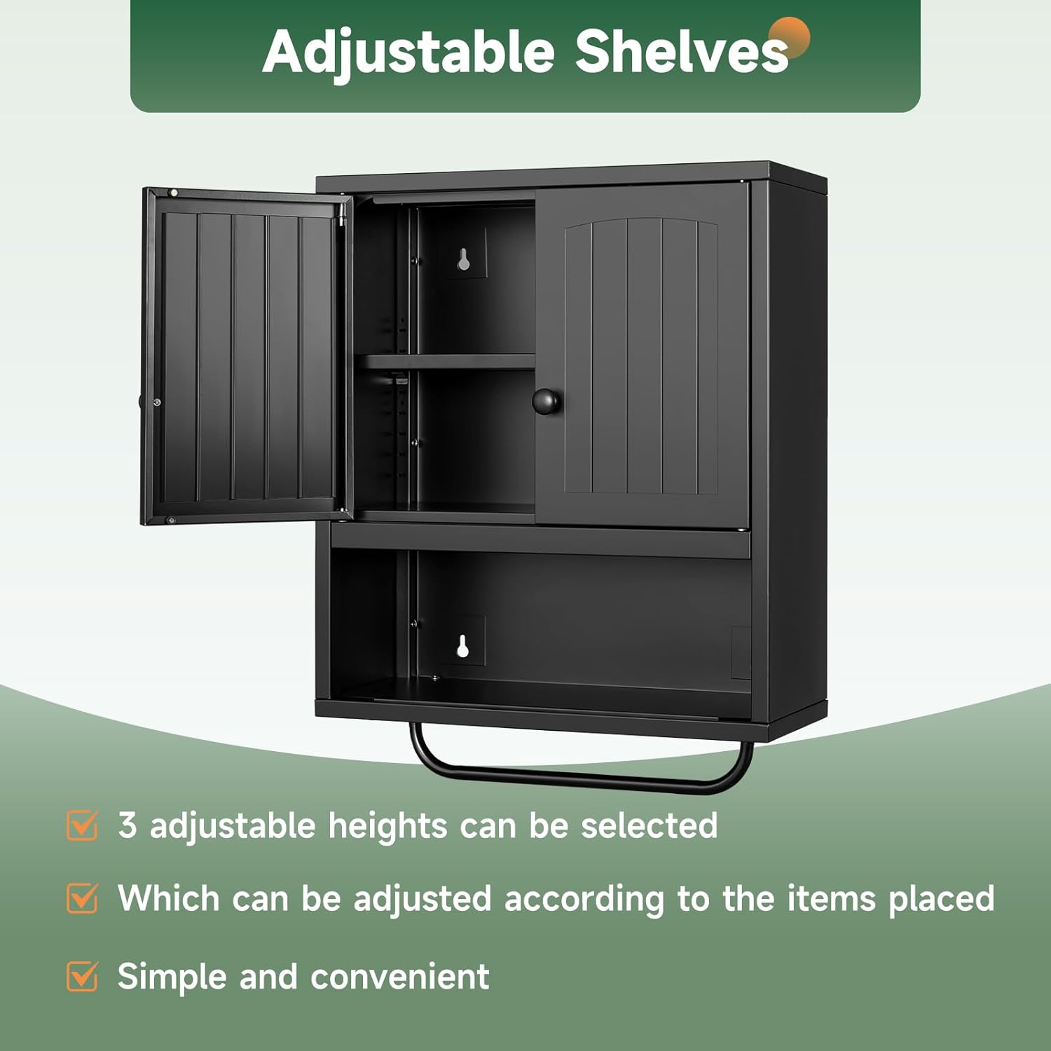 Metal Bathroom Wall Cabinet with 2 Doors,Medicine Cabinet with Towel Rack,Wall Mounted Storage Cabinet (Black)