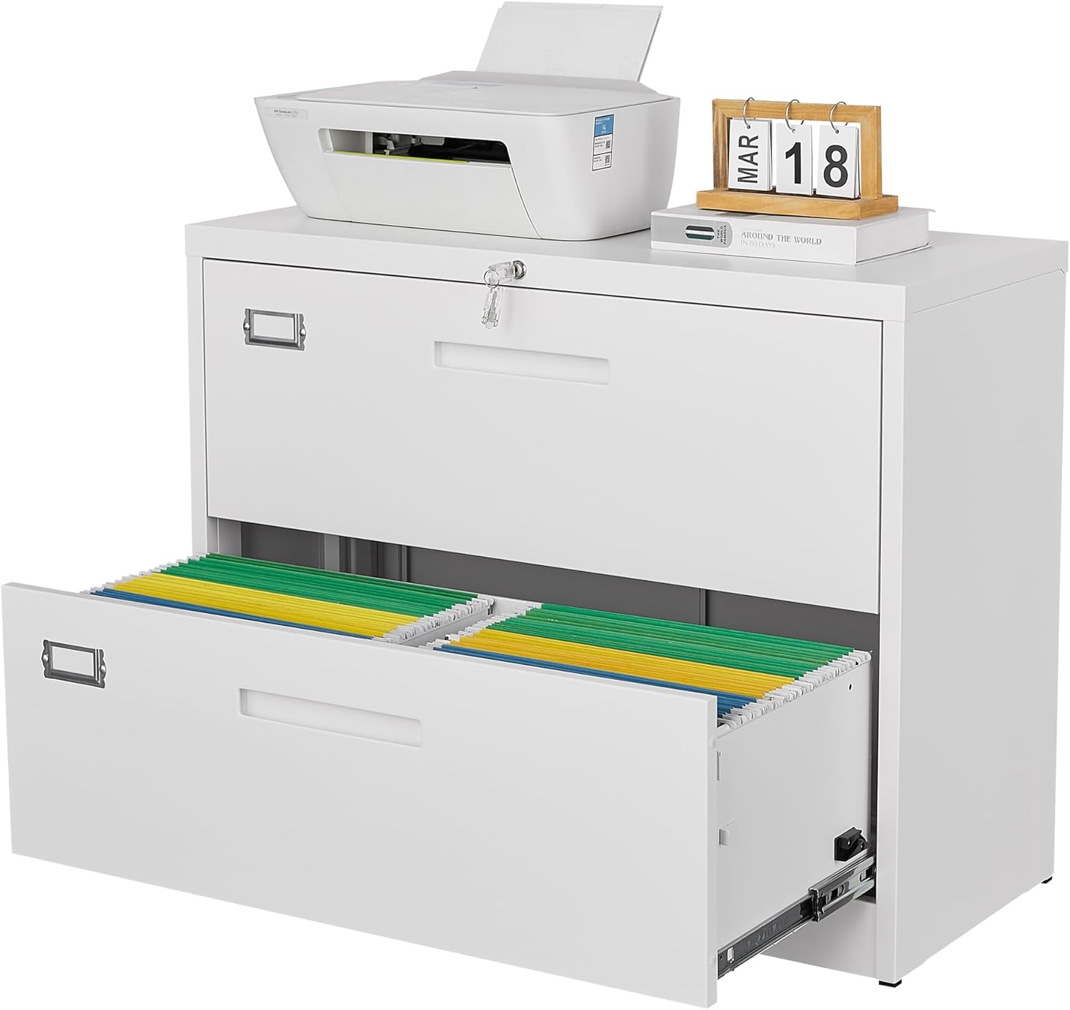 Metal Lateral File Cabinets with Lock,2 Drawer Steel Wide Filing Organization Storage Cabinets,Home Office Furniture for Hanging Files Letter/Legal/F4/A4 Size (Blcak-2 Drawer)