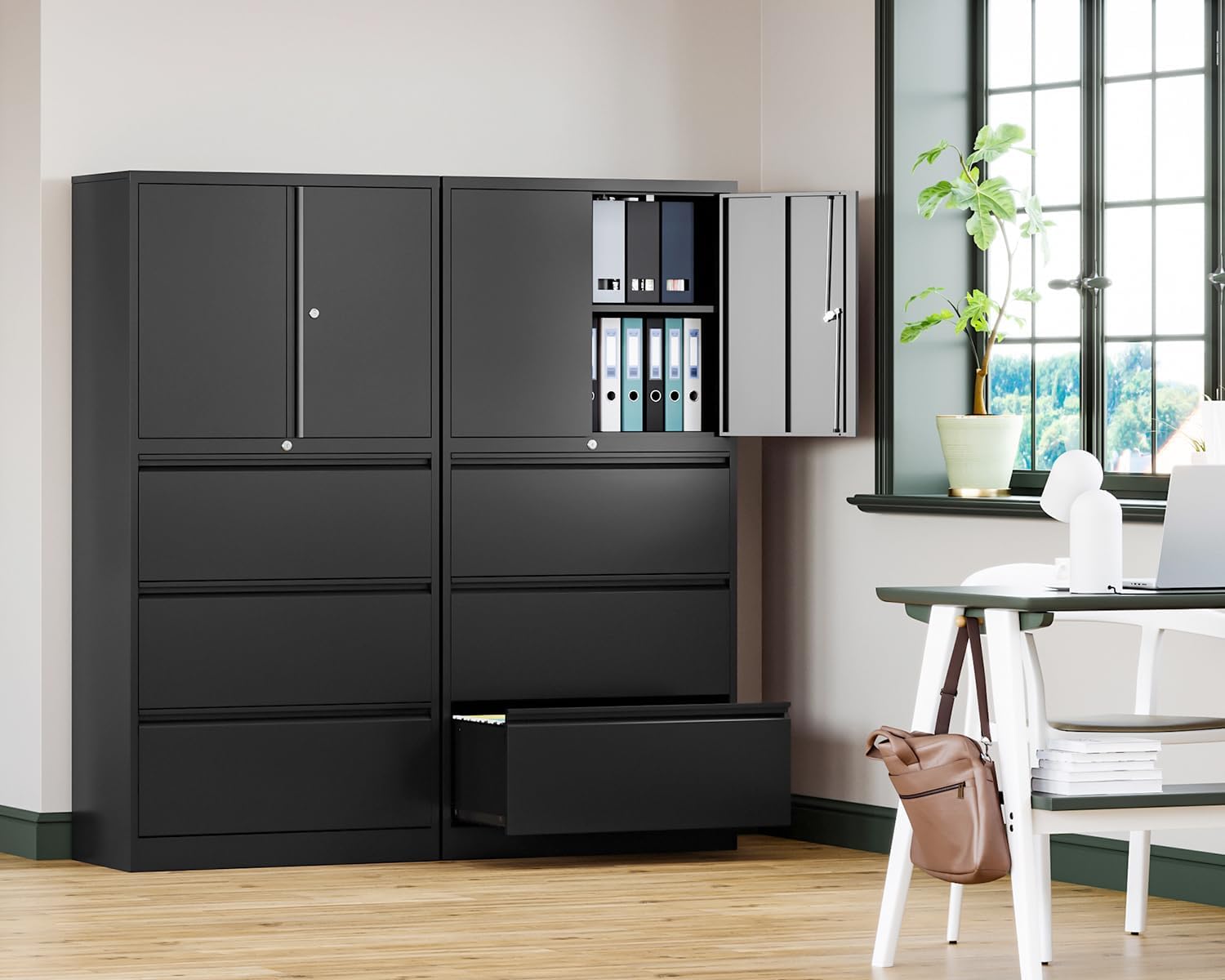 Metal Storage Cabinets for Home Office,File Cabinet-2 Drawers with Lock and Adjustable Shelves-Hang Legal/Letter/A4/F4 Size Filing-White