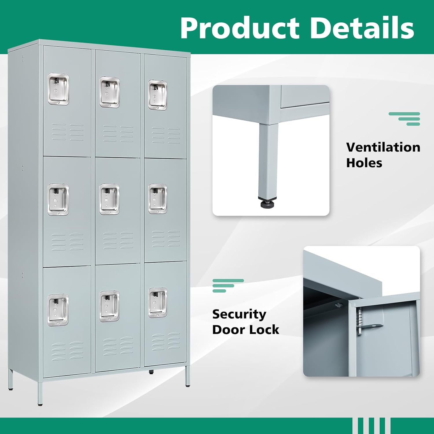 Metal Lockers for Employees-6 Door Storage Locker with Shelves and Lockable Steel Cabinet for School,Gym,Office,Staff (Gray, 6 Door)