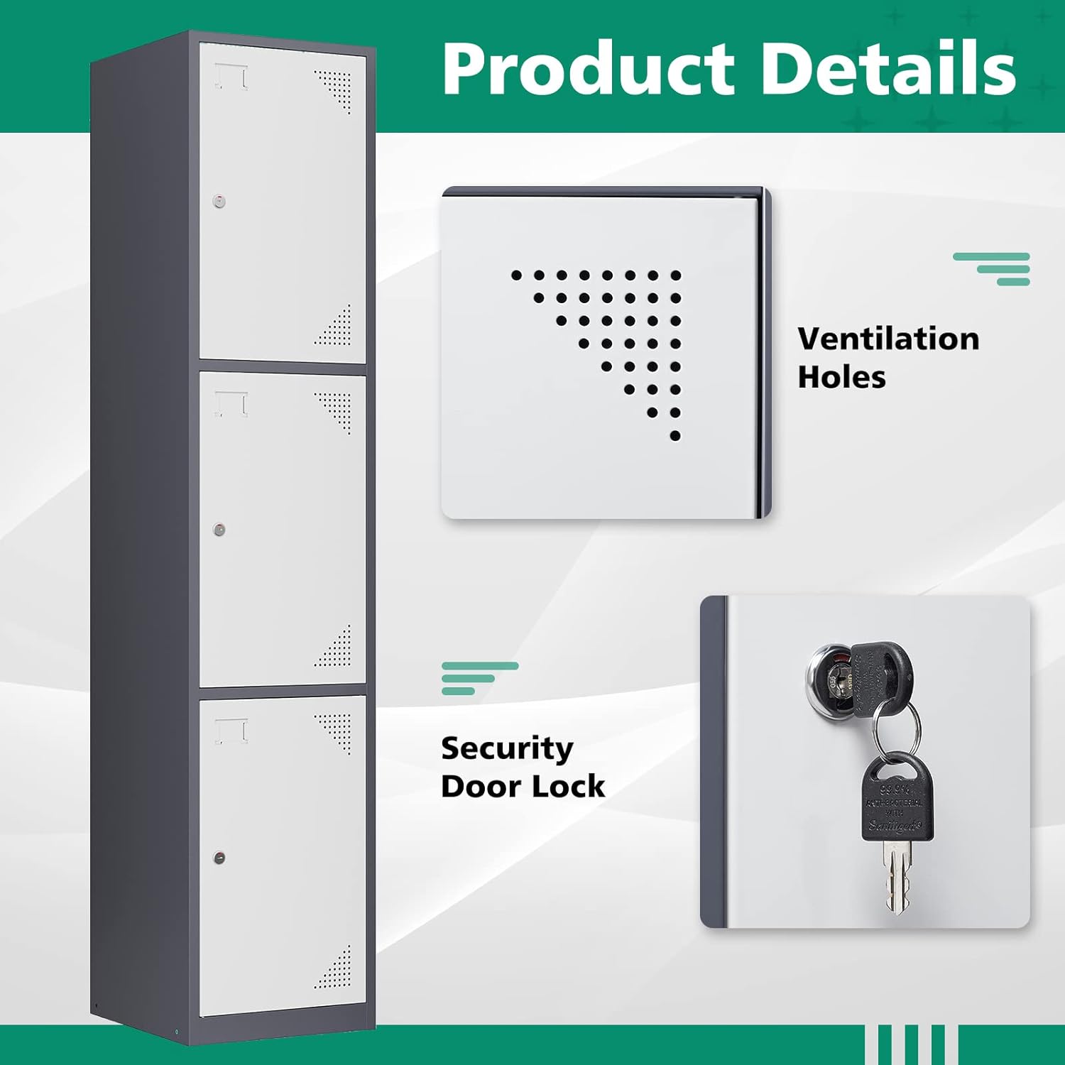 Metal Lockers for Employees,71" Steel Storage Cabinet with 6 Door Lockable for Office Staff,Home,Gym,School (Grey White)