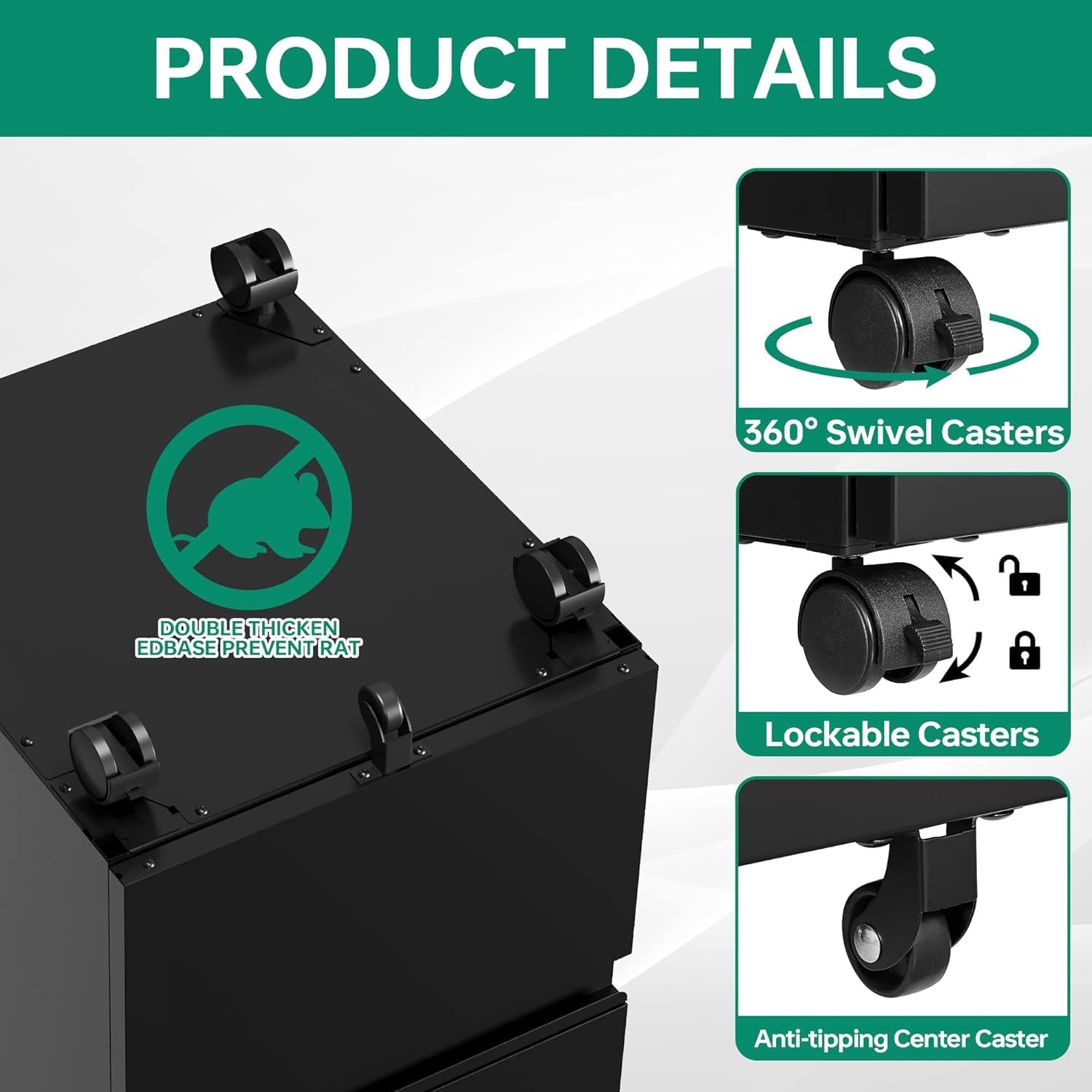 3 Drawer Mobile File Cabinet with Lock,Under Desk Metal Filing Cabinets for Home Office Organizer Letters/Legal/A4((Fully Assembled-Black)