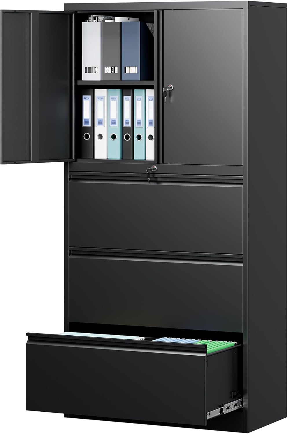 Metal Storage Cabinets for Home Office,File Cabinet-2 Drawers with Lock and Adjustable Shelves-Hang Legal/Letter/A4/F4 Size Filing-White