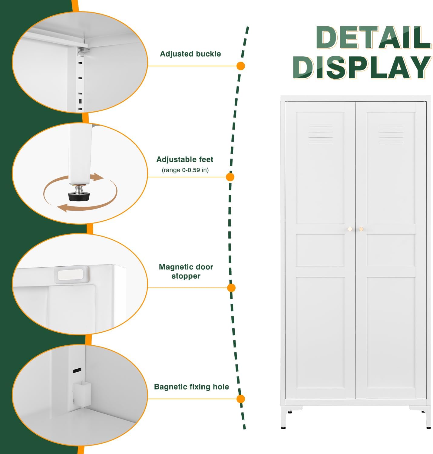 Storage Cabinet with Doors and Shelves,Small Freestanding Bathroom Floor Metal Cabinets -White