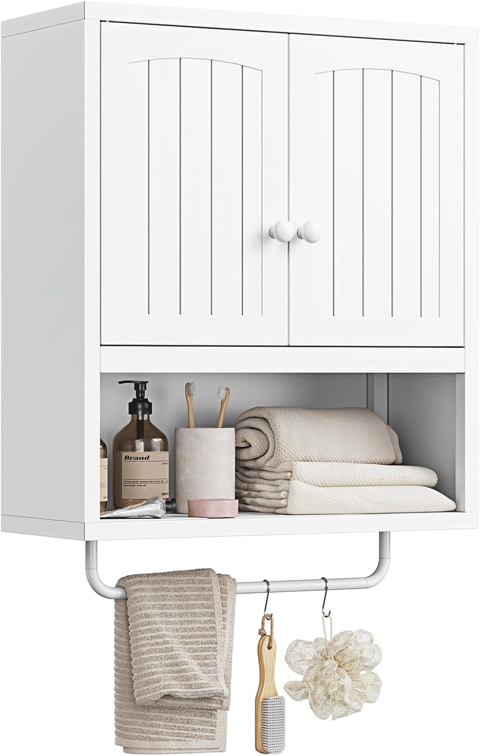 Metal Bathroom Wall Cabinet with 2 Doors,Medicine Cabinet with Towel Rack,Wall Mounted Storage Cabinet (Black)