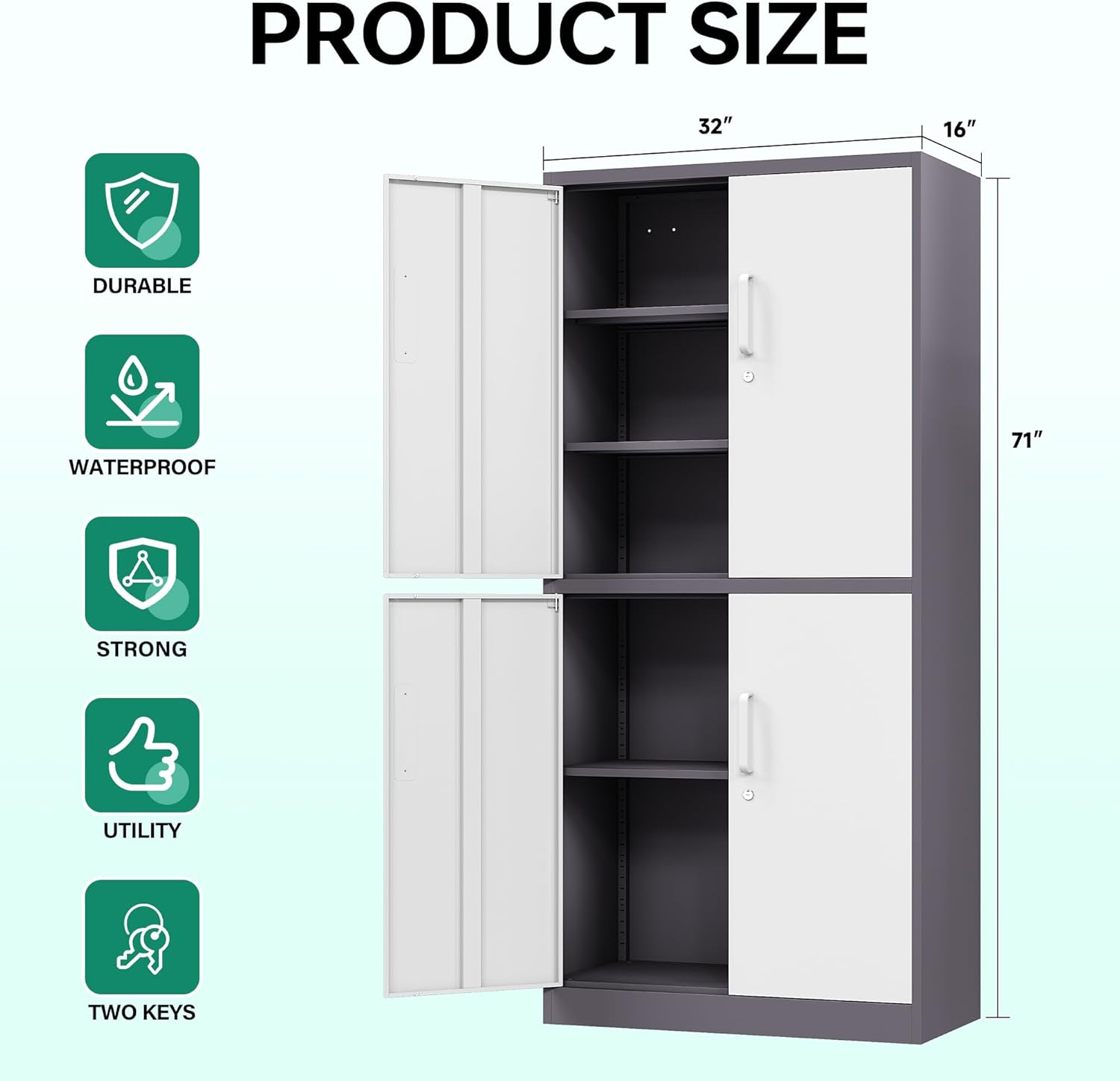 Metal Storage Cabinets with Lock, Small Locker Steel Cabinets, Adjustable Shelves 2 Doors for Home,Office, Warehouse,Garage(Black-36)