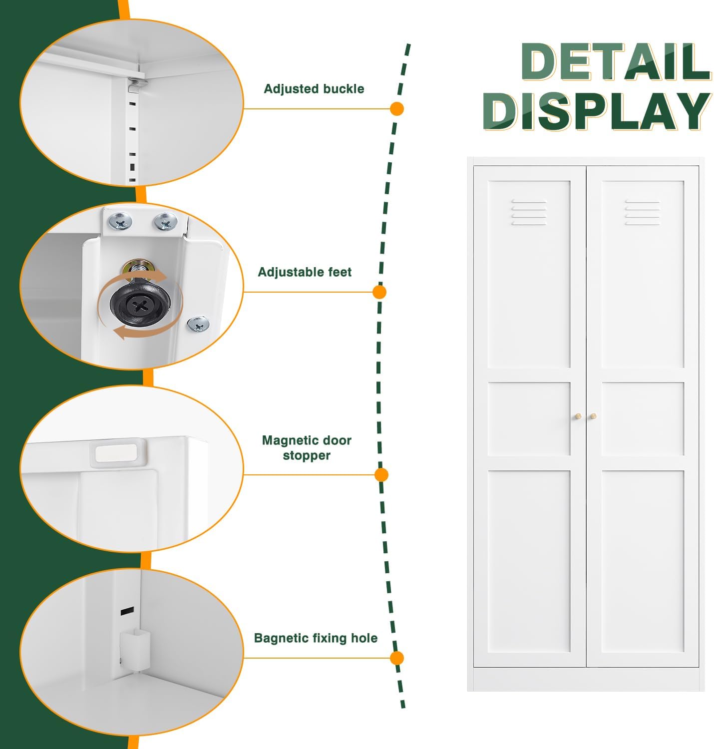 Storage Cabinet with Doors and Shelves,Small Freestanding Bathroom Floor Metal Cabinets -White