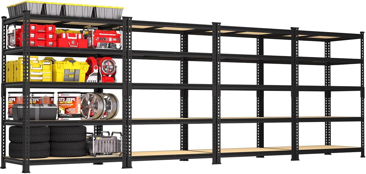 5-Tier Heavy Duty Metal Storage Shelves, Adjustable Utility Rack for Garage, Pantry & Closet, 28"W x 12"D x 59"H, Black