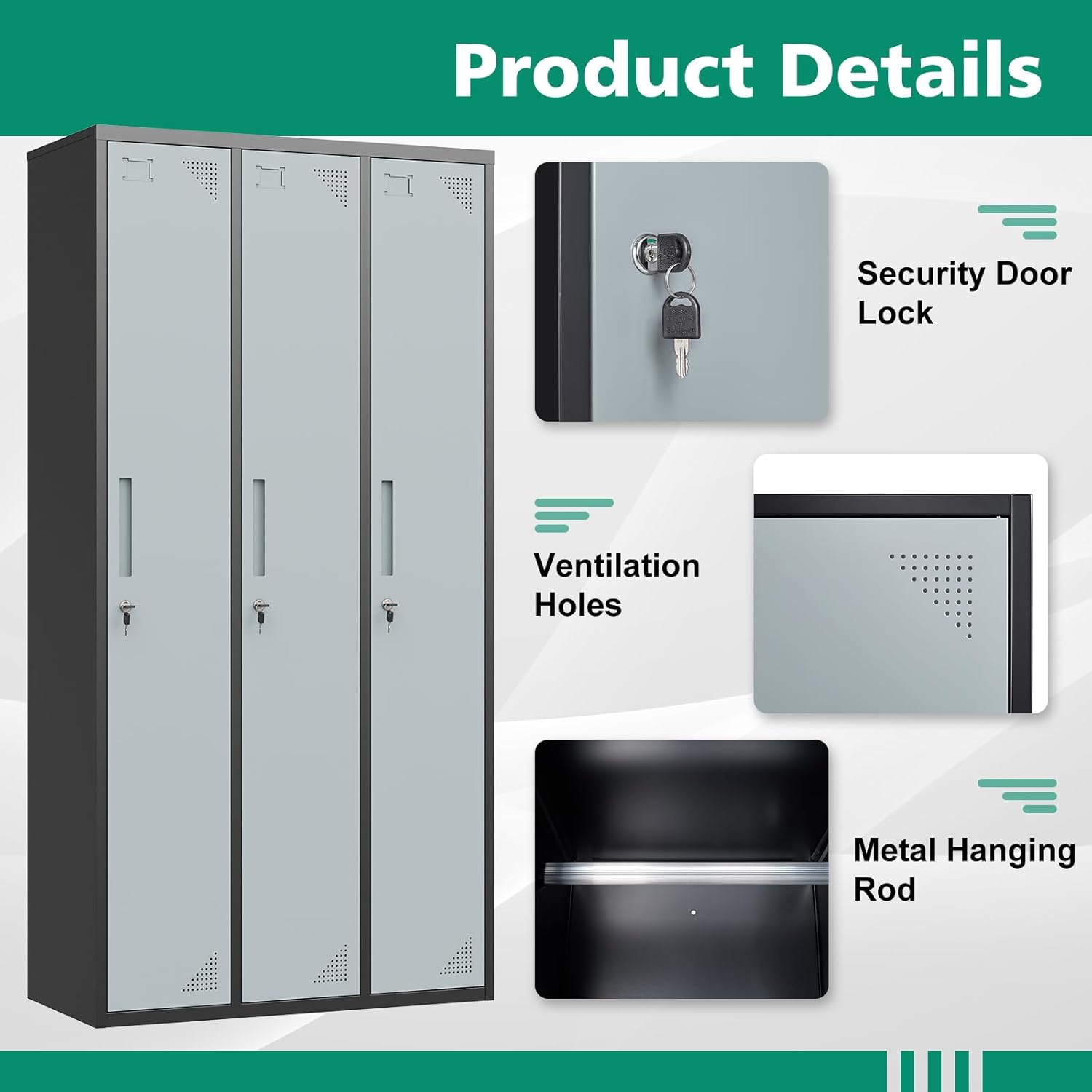 Metal Lockers for Employees,71" Steel Storage Cabinet with 6 Door Lockable for Office Staff,Home,Gym,School (Grey White)