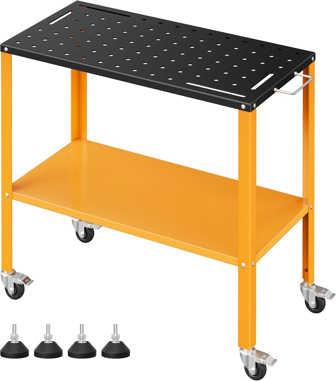 36"W x 18"D Heavy Duty Welding Table, 1200 lbs Steel Welding Workbench with Locking Casters, Storage Tray & Fixture Holes for Garage & Workshop, Black