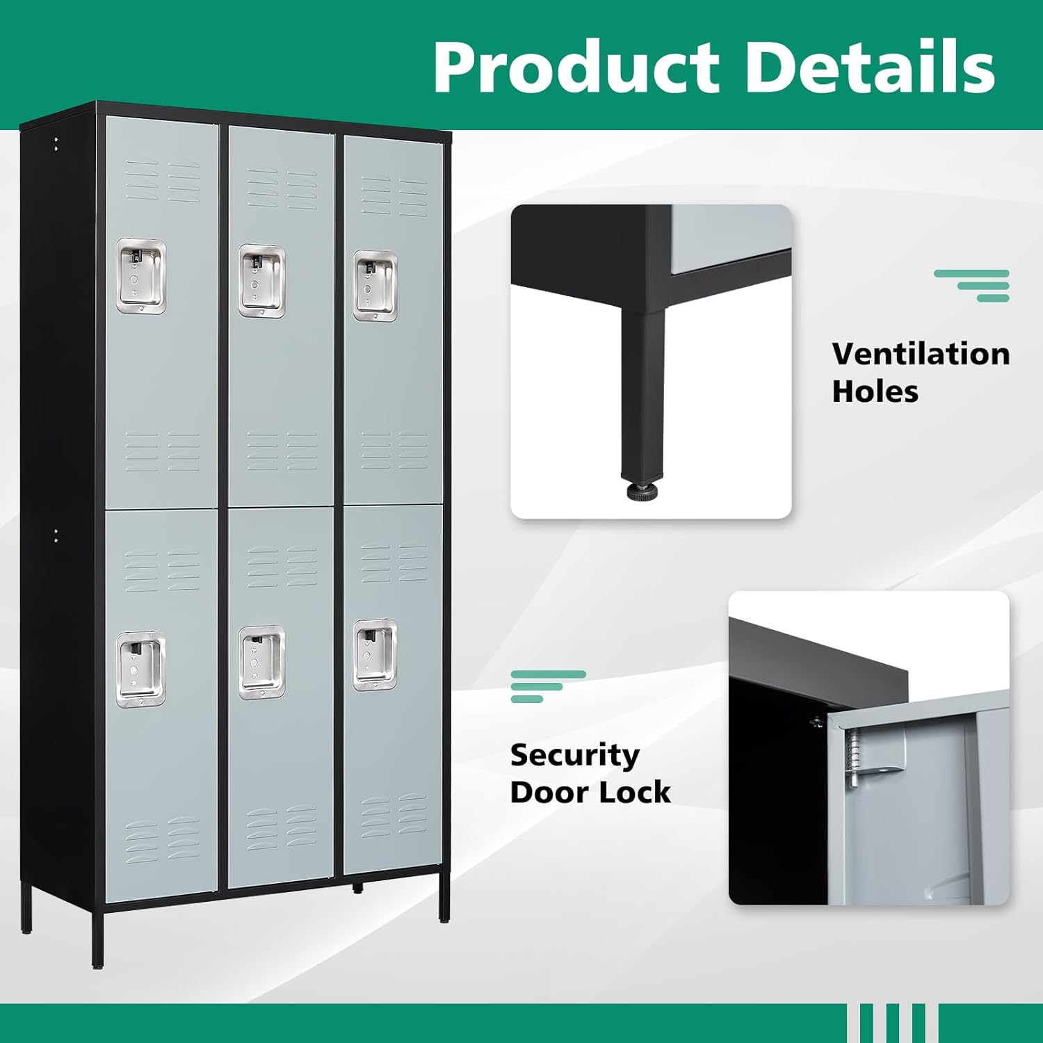 Metal Lockers for Employees-6 Door Storage Locker with Shelves and Lockable Steel Cabinet for School,Gym,Office,Staff (Gray, 6 Door)