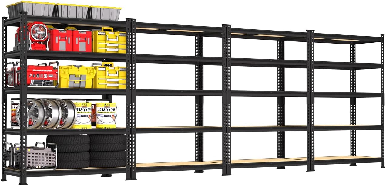 5-Tier Heavy Duty Metal Storage Shelves, Adjustable Utility Rack for Garage, Pantry & Closet, 28"W x 12"D x 59"H, Black