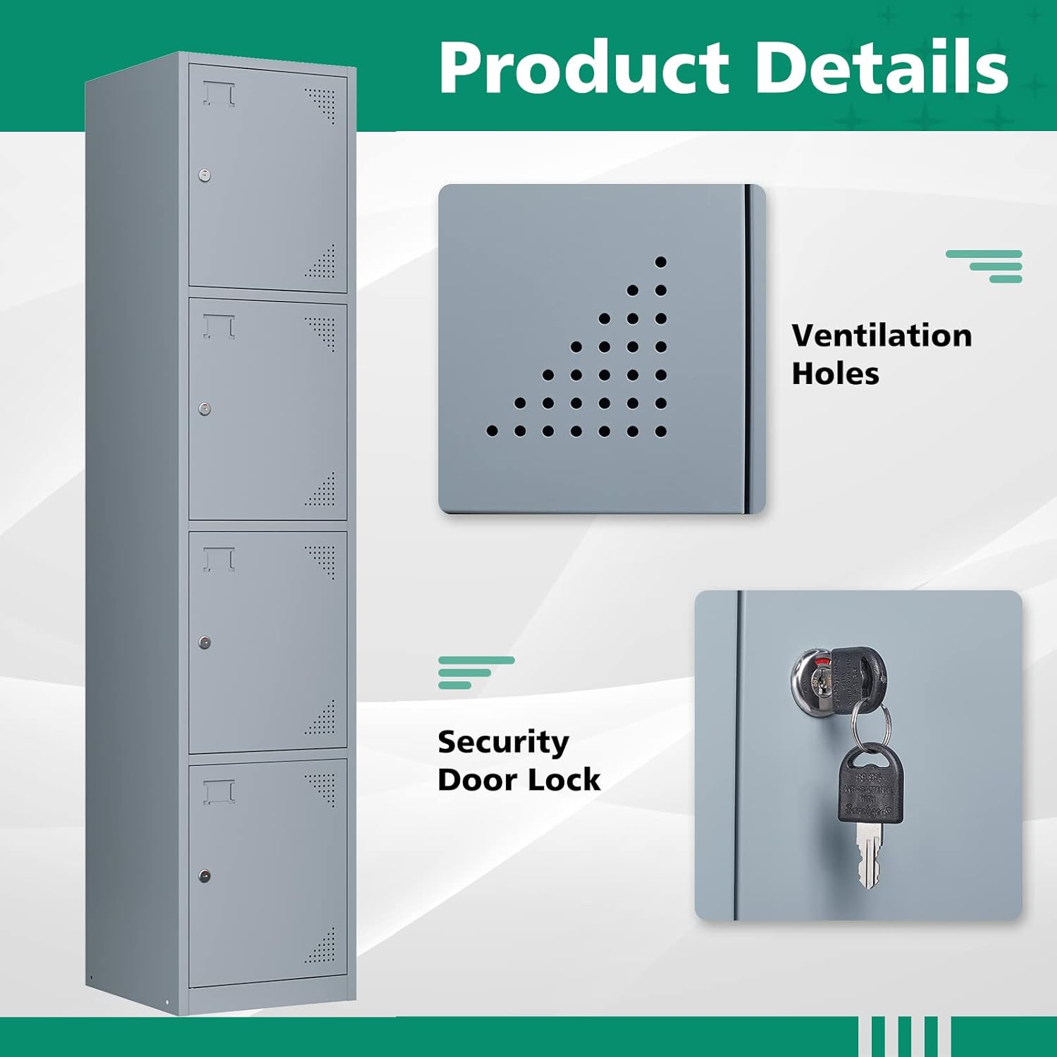 Metal Lockers for Employees,71" Steel Storage Cabinet with 6 Door Lockable for Office Staff,Home,Gym,School (Grey White)