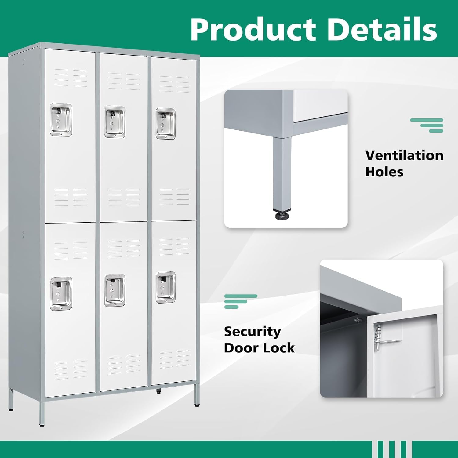 Metal Lockers for Employees-6 Door Storage Locker with Shelves and Lockable Steel Cabinet for School,Gym,Office,Staff (Gray, 6 Door)