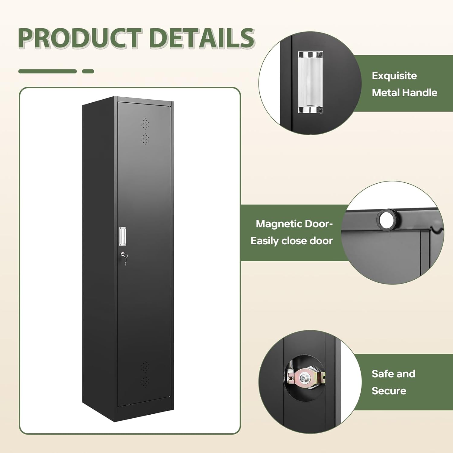 Broom Closet Storage Cabinet,Metal Cleaning Supply Tool Cabinet,Utility Cabinets for Brooms & Mops Black Garage Organization Cabinet for Laundry Room, Bathroom