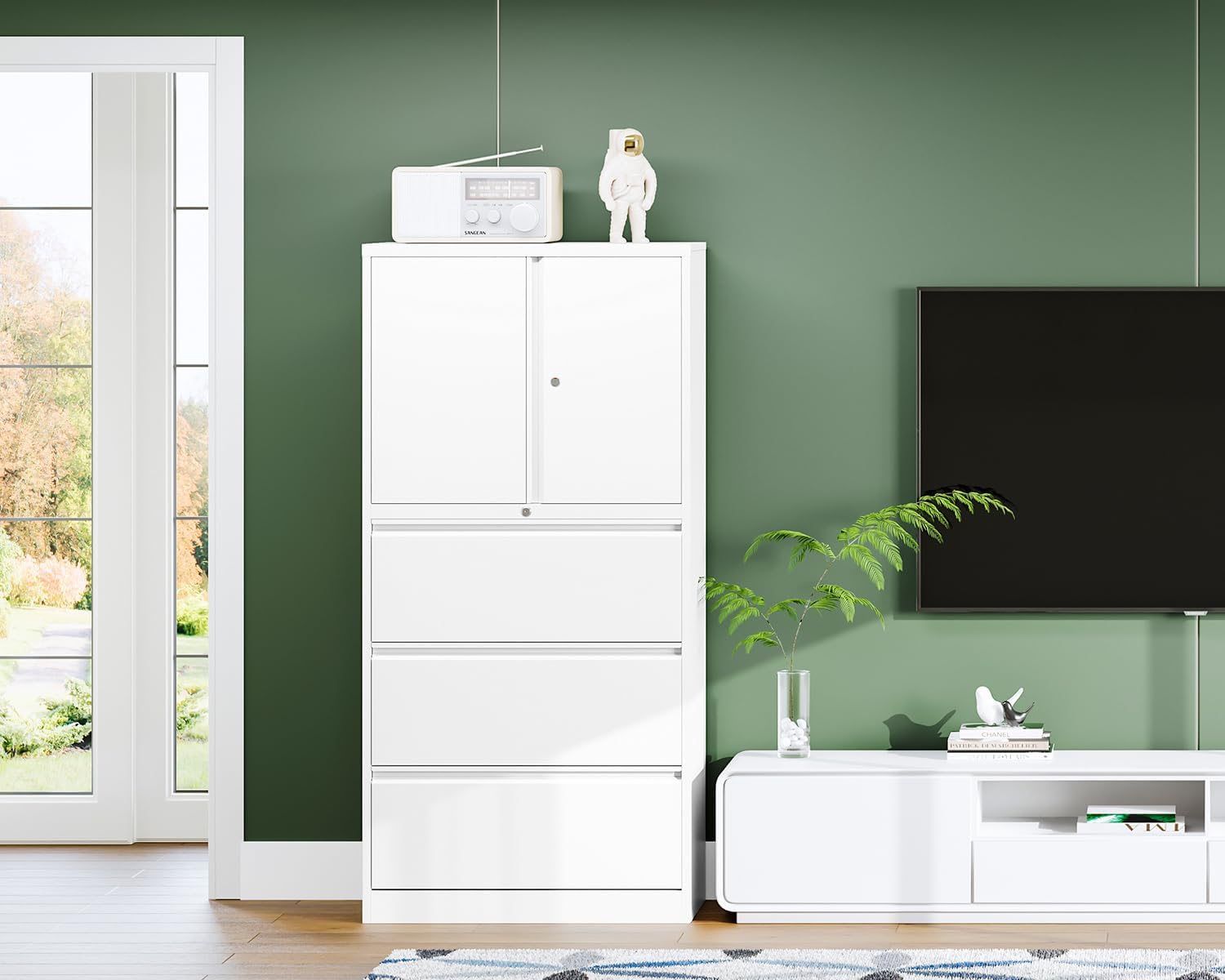 Metal Storage Cabinets for Home Office,File Cabinet-2 Drawers with Lock and Adjustable Shelves-Hang Legal/Letter/A4/F4 Size Filing-White