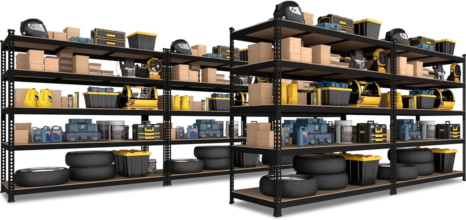 5-Tier Heavy Duty Metal Storage Shelves, Adjustable Utility Rack for Garage, Pantry & Closet, 28"W x 12"D x 59"H, Black