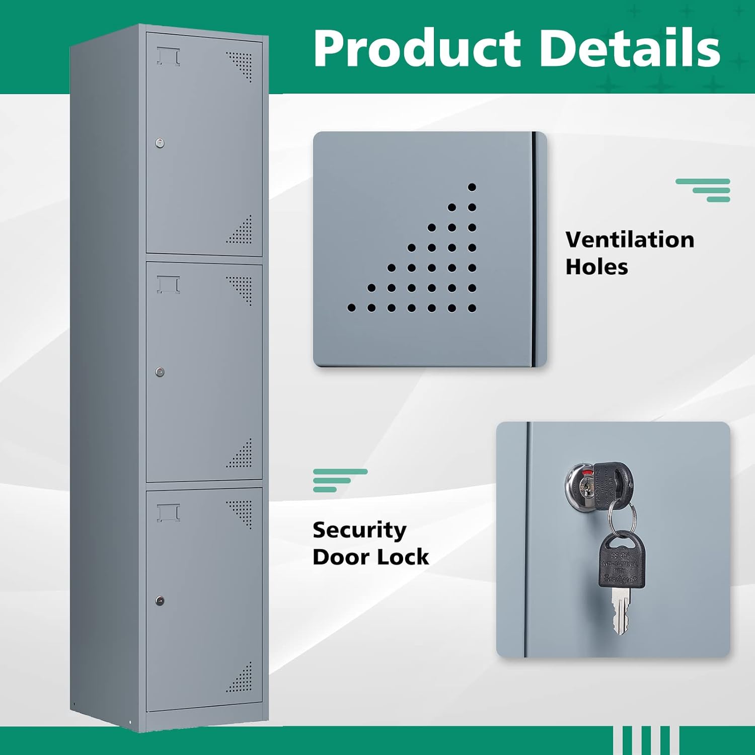 Metal Lockers for Employees,71" Steel Storage Cabinet with 6 Door Lockable for Office Staff,Home,Gym,School (Grey White)