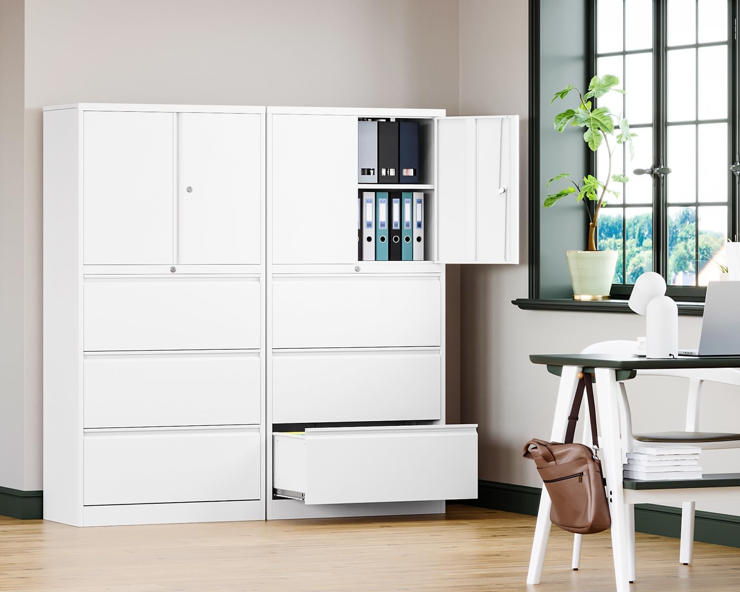 Metal Storage Cabinets for Home Office,File Cabinet-2 Drawers with Lock and Adjustable Shelves-Hang Legal/Letter/A4/F4 Size Filing-White