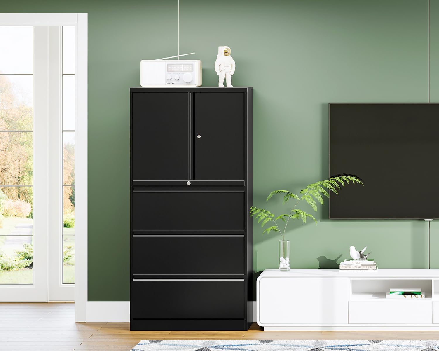 Metal Storage Cabinets for Home Office,File Cabinet-2 Drawers with Lock and Adjustable Shelves-Hang Legal/Letter/A4/F4 Size Filing-White